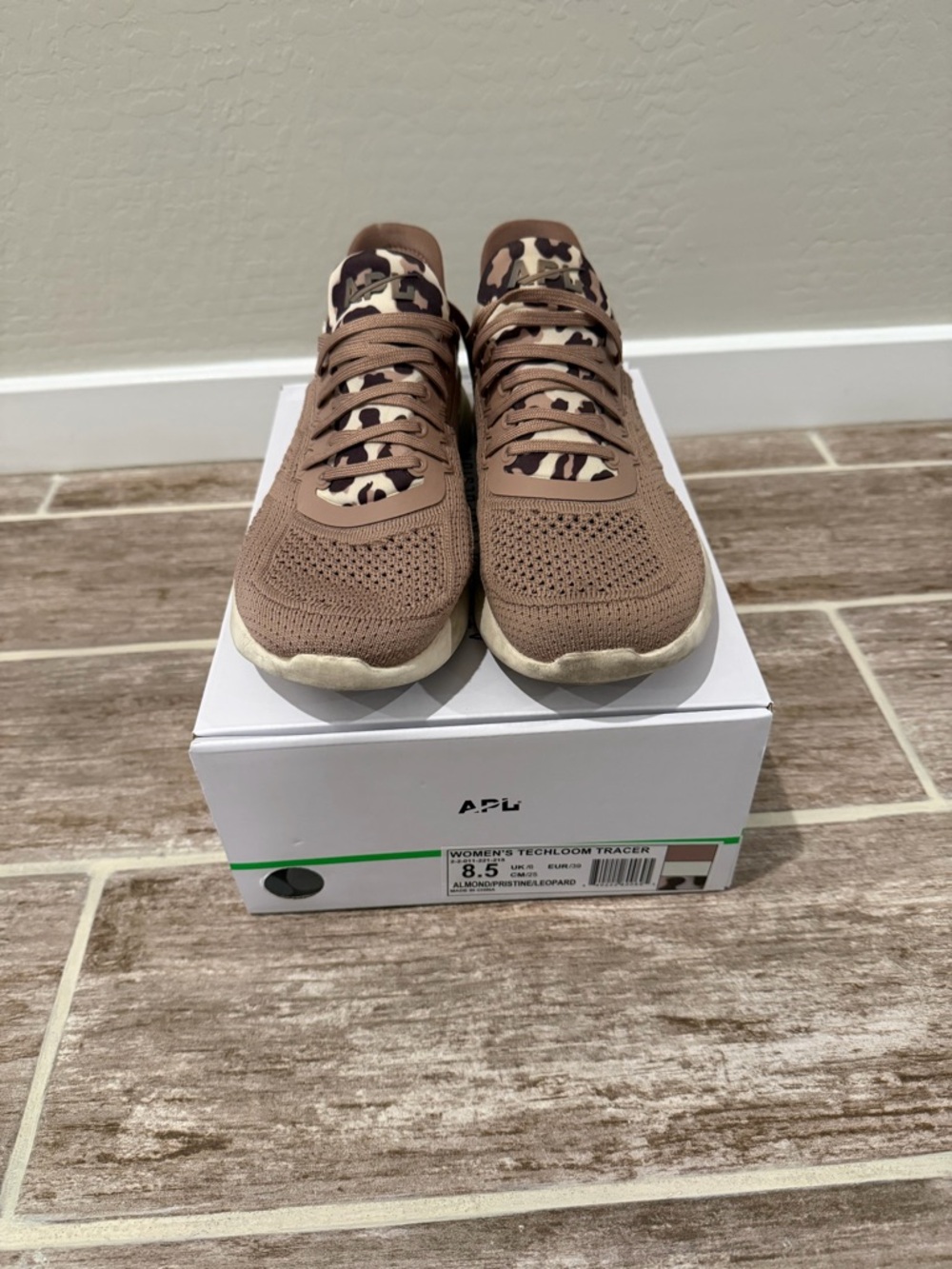 APL Women's Knit Sneakers in Almond Brown with Leopard Print TECHLOOM TRACER